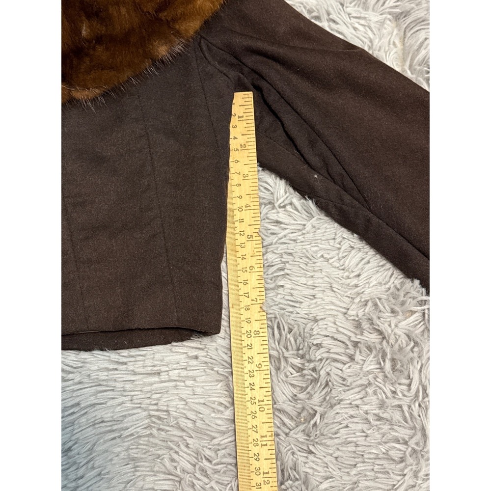 Vintage Ruth McCulloch Brown Wool Cropped Cocktail Jacket Real Mink Fur Collar - Picture 11 of 13